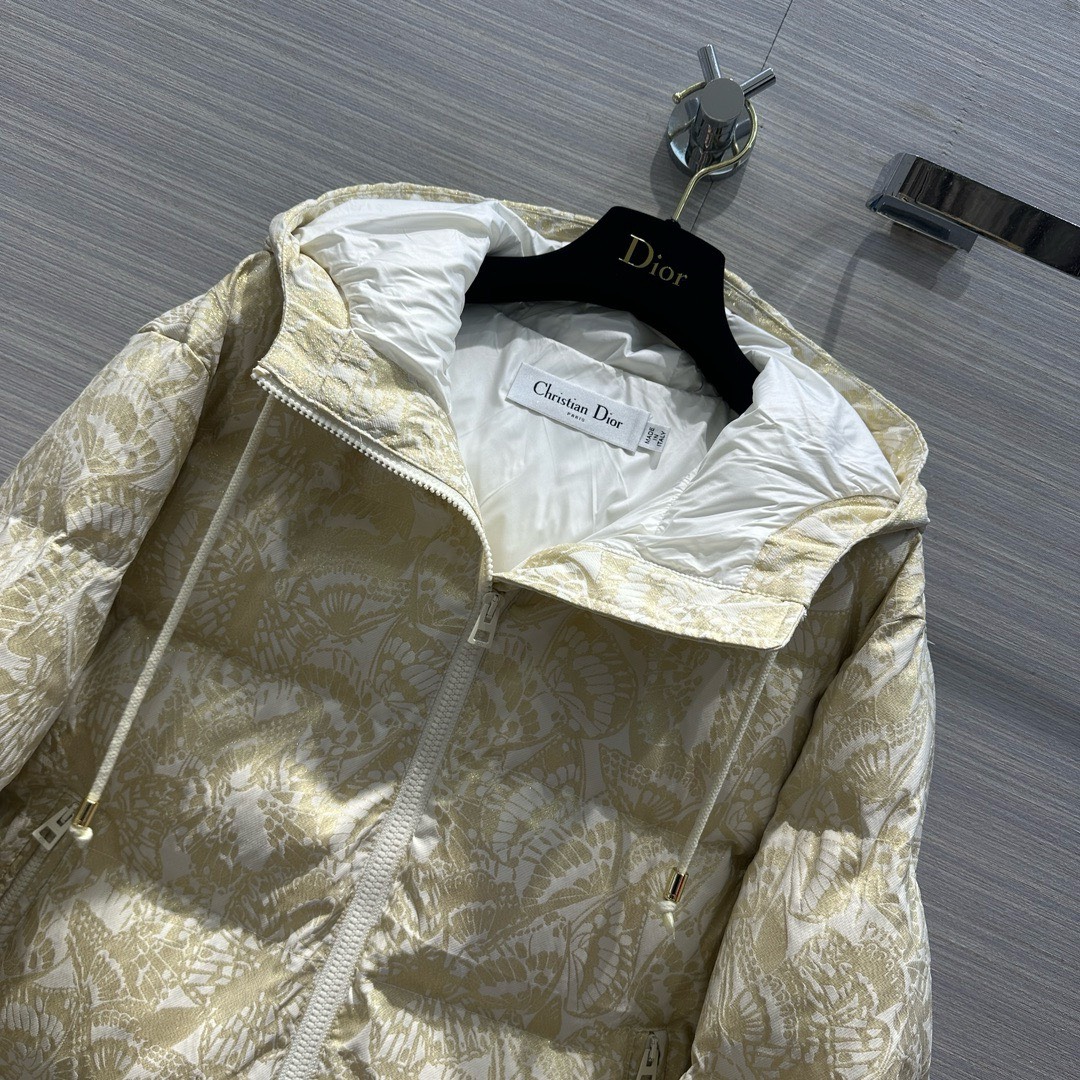 Bagsaaa D10r Alps Hooded Puffer JacketWhite with Gold-Tone Allover Butterfly Motif