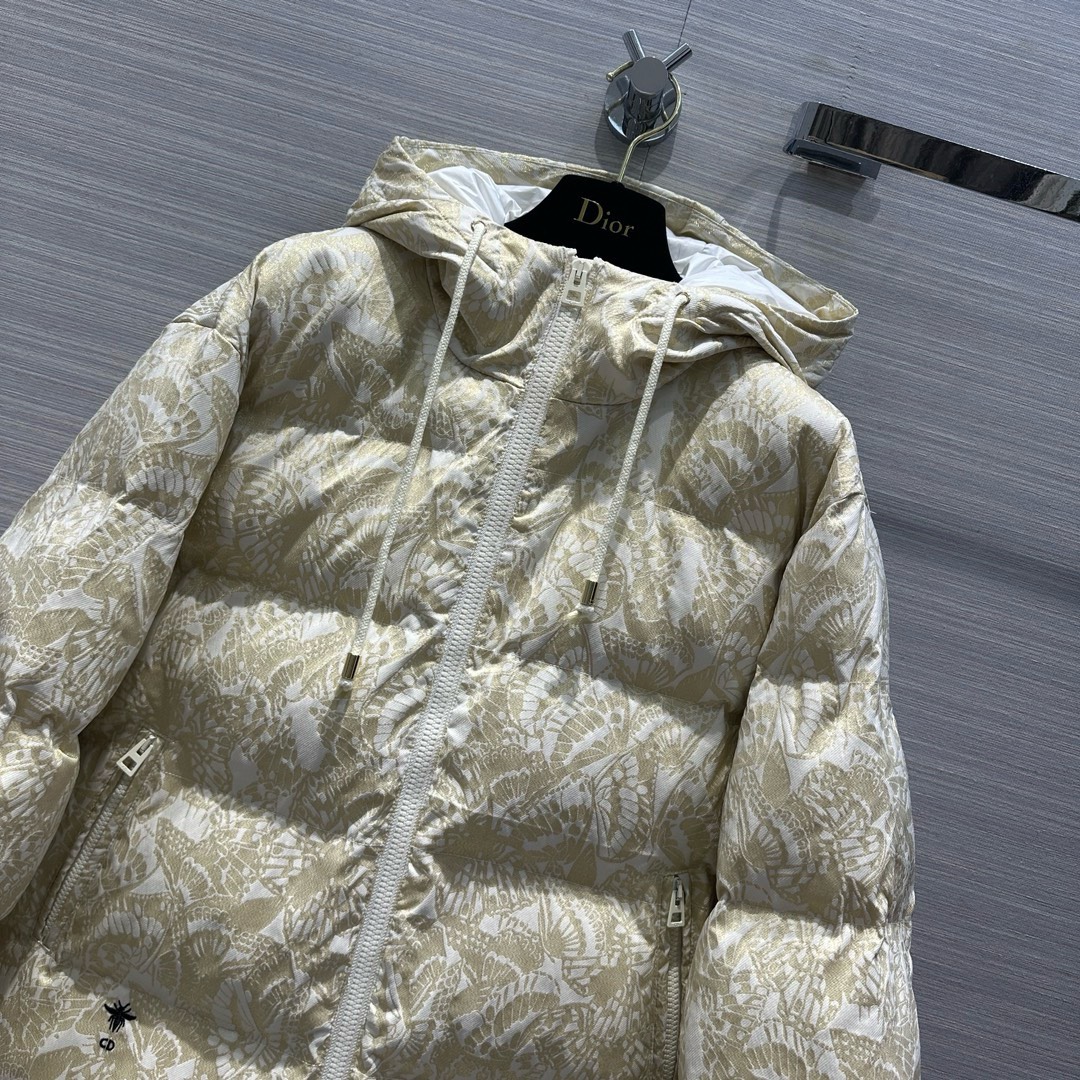 Bagsaaa D10r Alps Hooded Puffer JacketWhite with Gold-Tone Allover Butterfly Motif