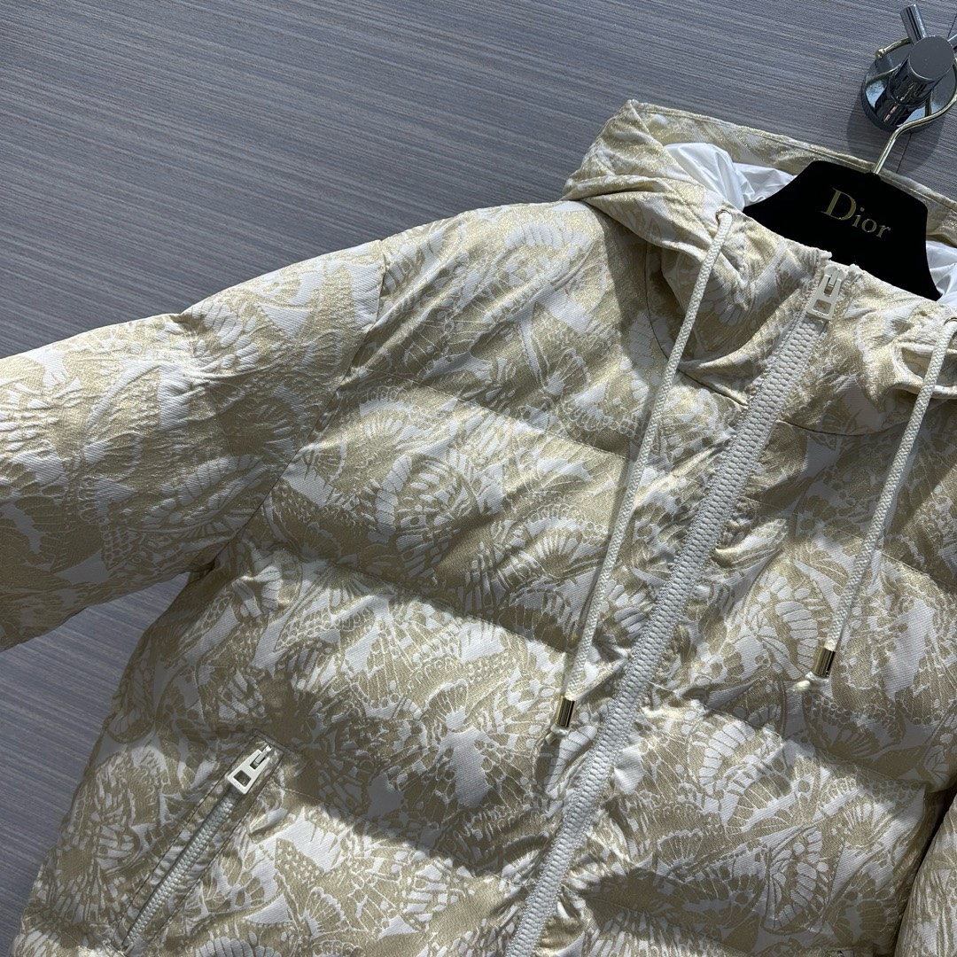 Bagsaaa D10r Alps Hooded Puffer JacketWhite with Gold-Tone Allover Butterfly Motif