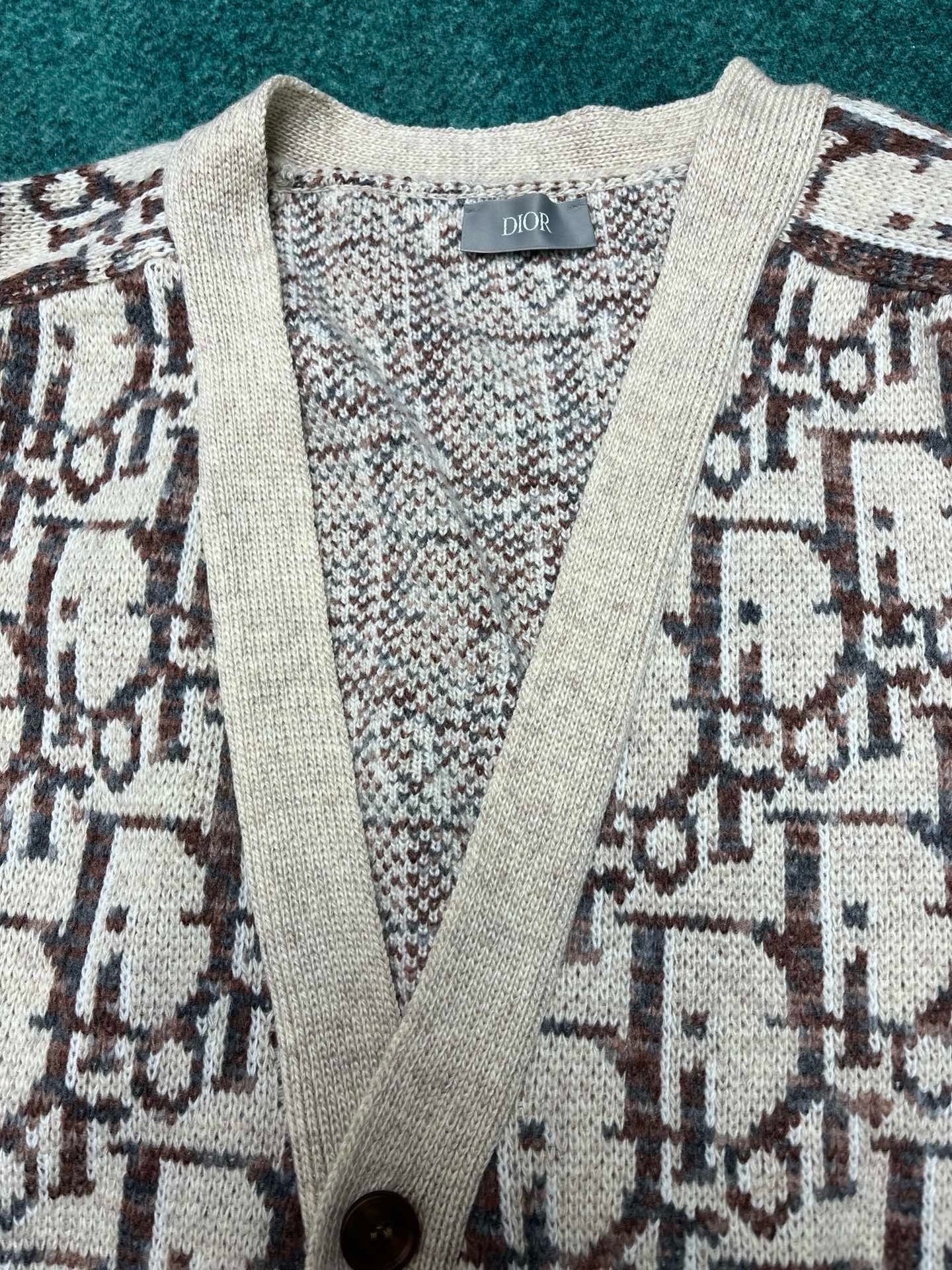 Bagsaaa D10r Oblique CardiganBeige and Brown Wool Jacquard