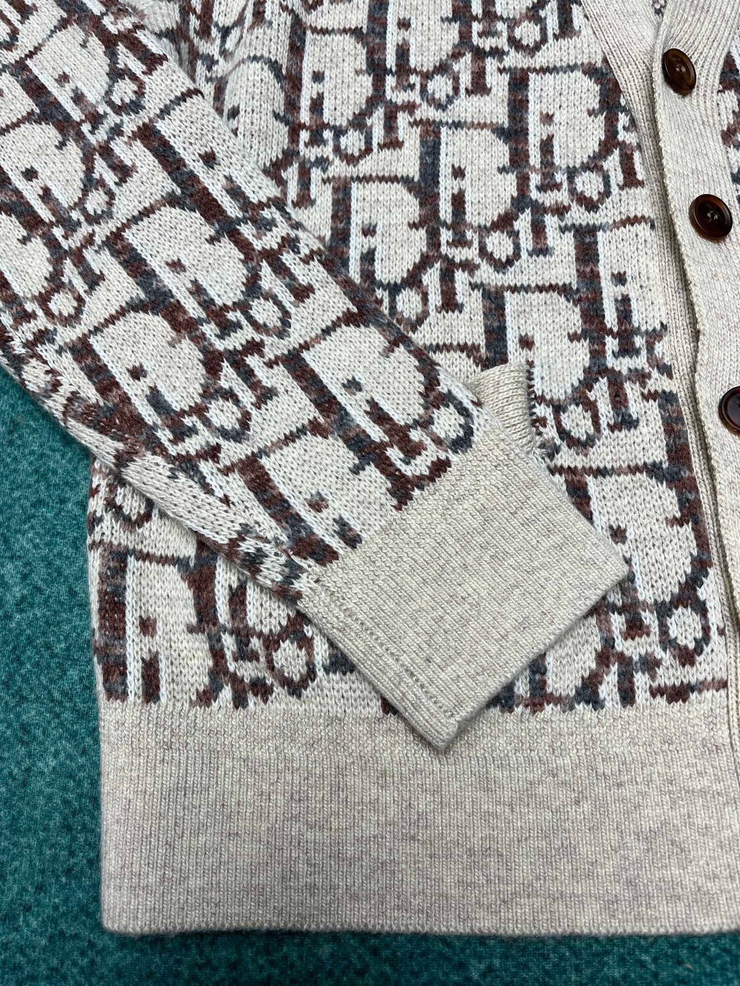 Bagsaaa D10r Oblique CardiganBeige and Brown Wool Jacquard