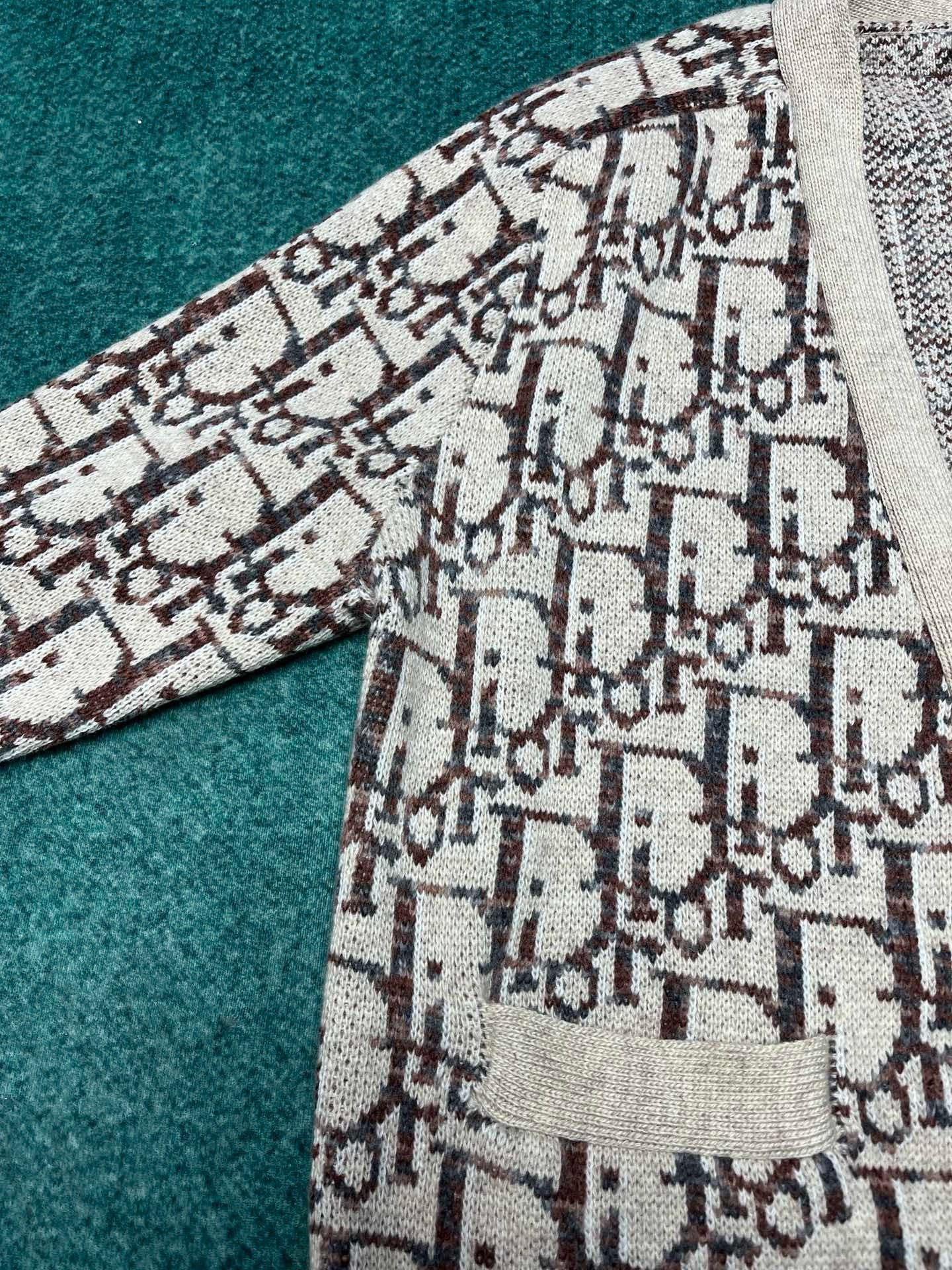 Bagsaaa D10r Oblique CardiganBeige and Brown Wool Jacquard