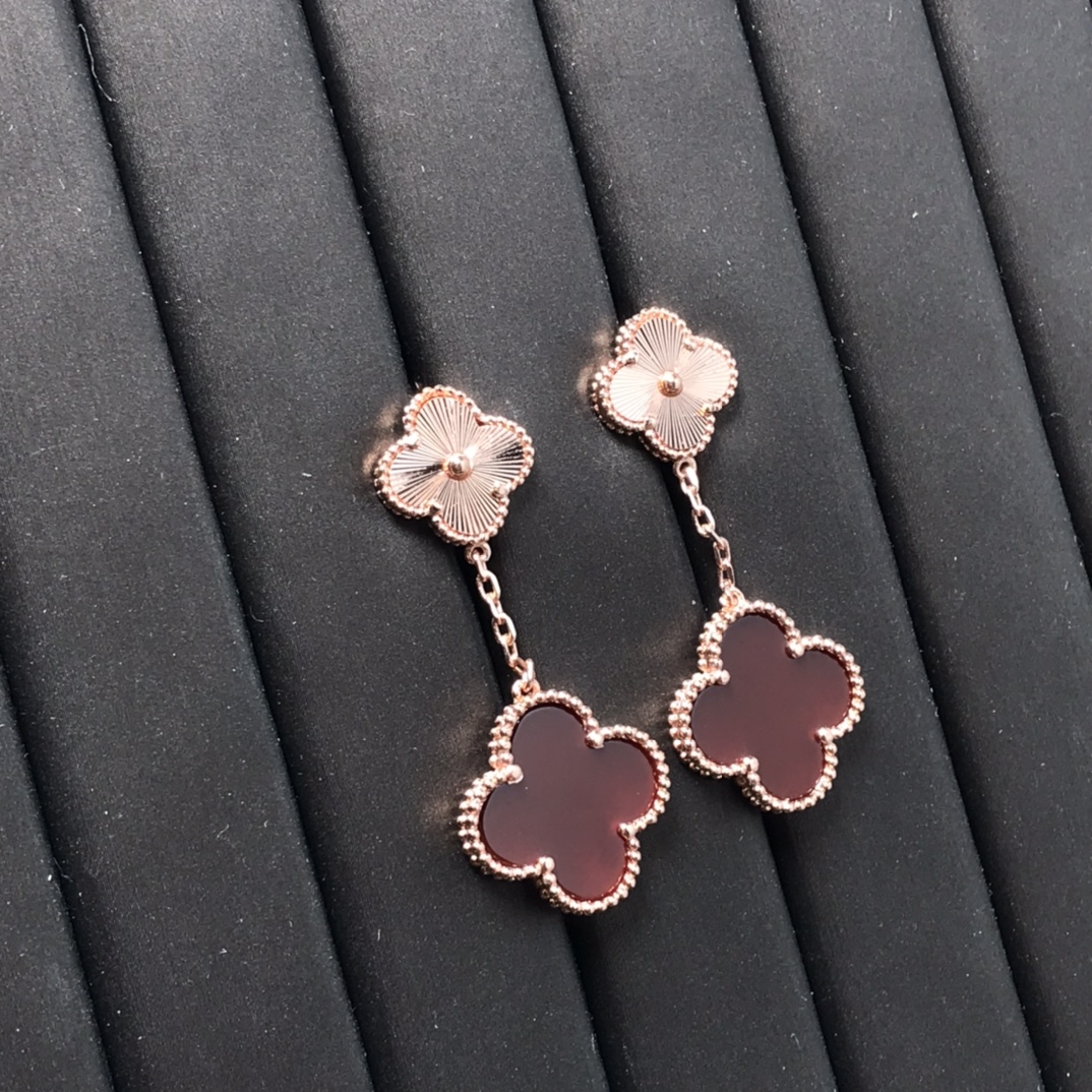 Bagsaaa V*n Cl**f & Arpel Alhambra Earrings With Red, Rose Gold, 2 motifs