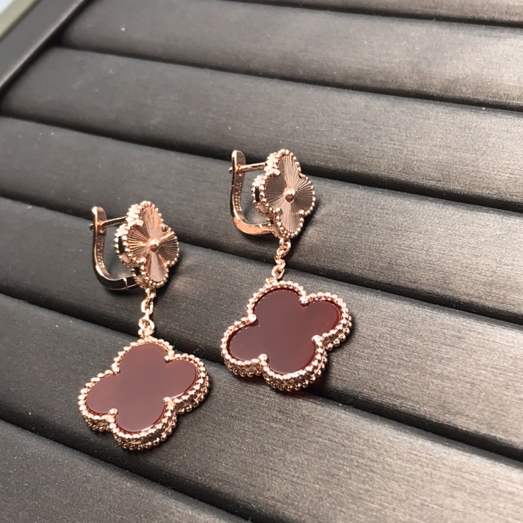 Bagsaaa V*n Cl**f & Arpel Alhambra Earrings With Red, Rose Gold, 2 motifs