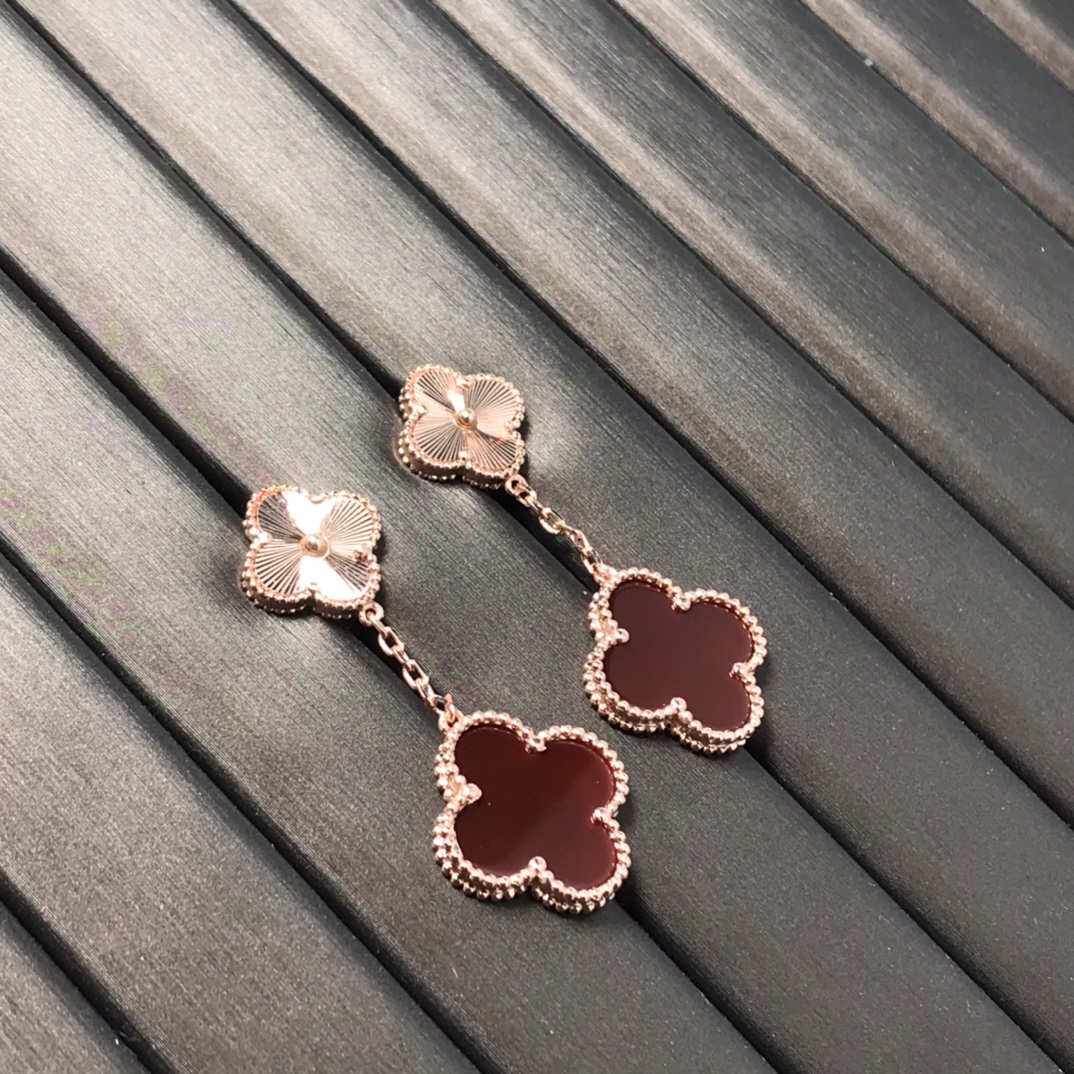 Bagsaaa V*n Cl**f & Arpel Alhambra Earrings With Red, Rose Gold, 2 motifs