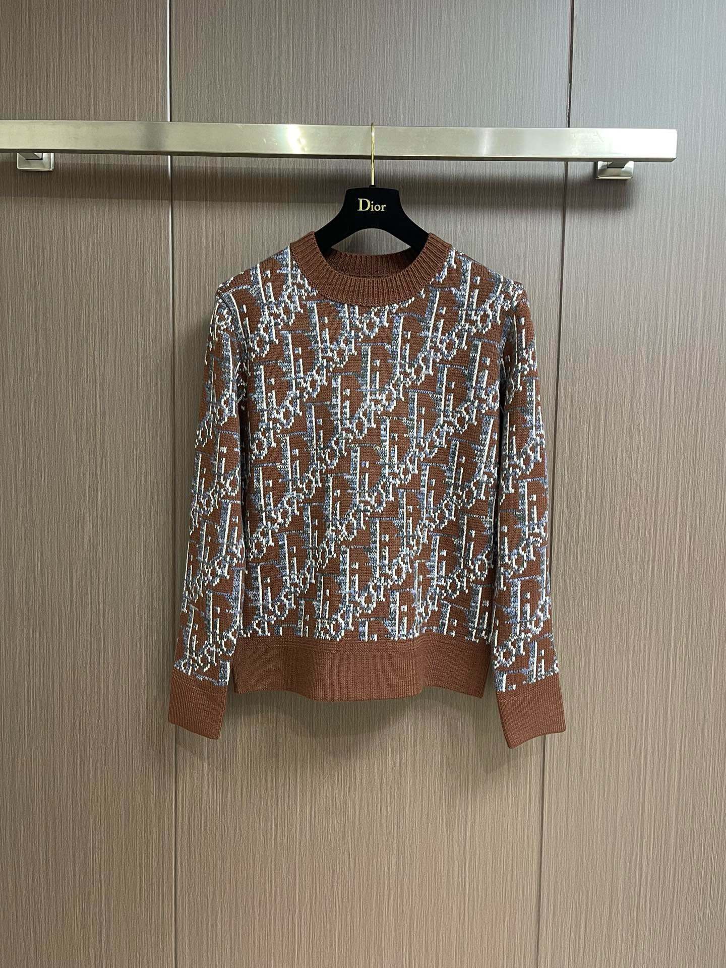 Bagsaaa D10r Oblique Sweater Brown and Blue Wool Jacquard