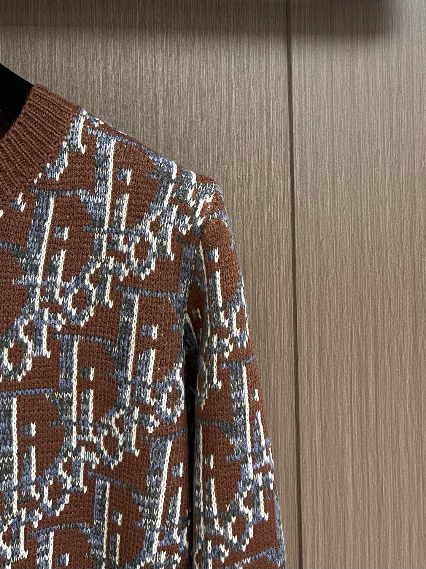 Bagsaaa D10r Oblique Sweater Brown and Blue Wool Jacquard