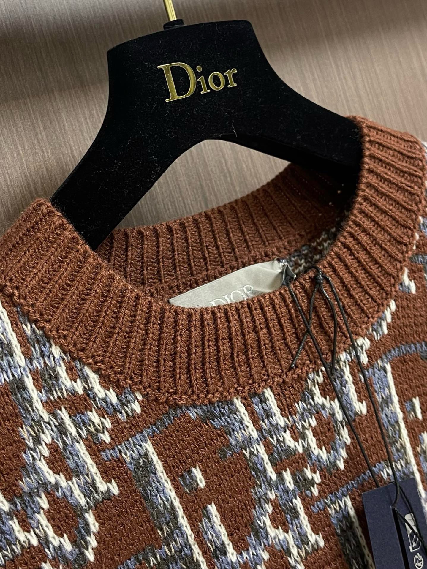Bagsaaa D10r Oblique Sweater Brown and Blue Wool Jacquard