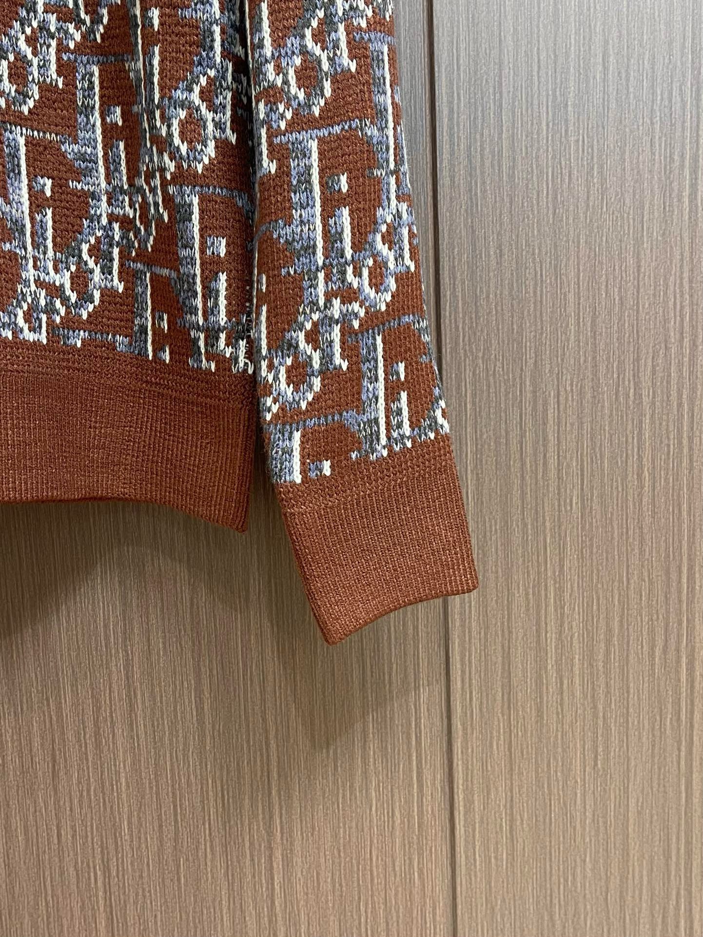 Bagsaaa D10r Oblique Sweater Brown and Blue Wool Jacquard