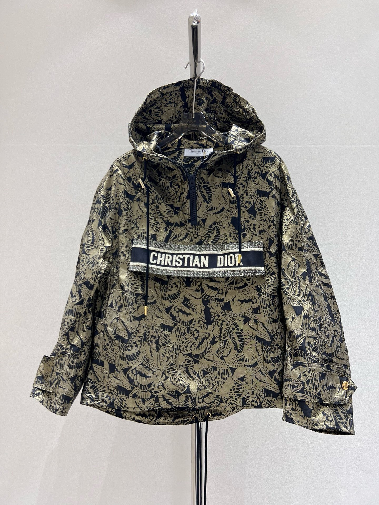 Bagsaaa D10r Hooded Anorak Beige and Black Technical Taffeta Jacquard with Plan de Paris Motif