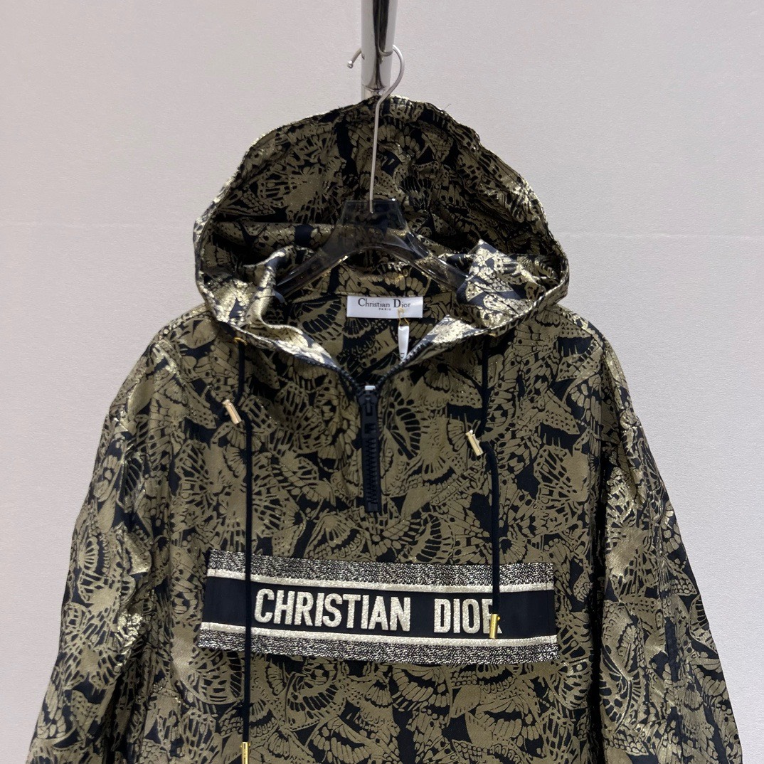 Bagsaaa D10r Hooded Anorak Beige and Black Technical Taffeta Jacquard with Plan de Paris Motif