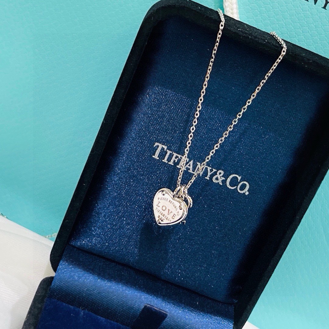 Bagsaaa T*f*ny & Co Love Heart Tag Key Pendant Necklace