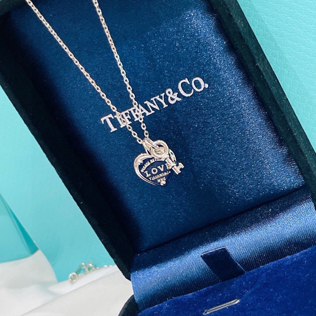 Bagsaaa T*f*ny & Co Love Heart Tag Key Pendant Necklace