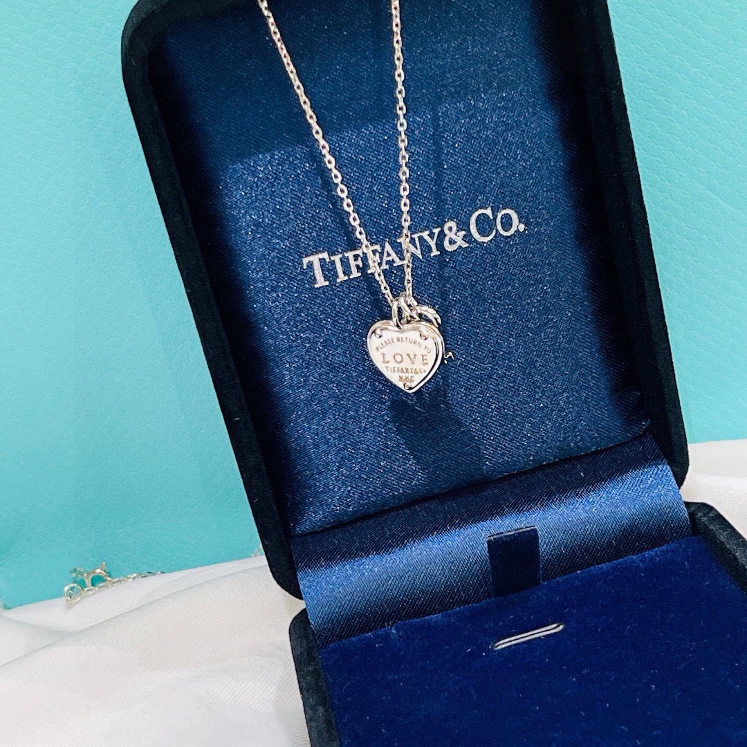 Bagsaaa T*f*ny & Co Love Heart Tag Key Pendant Necklace