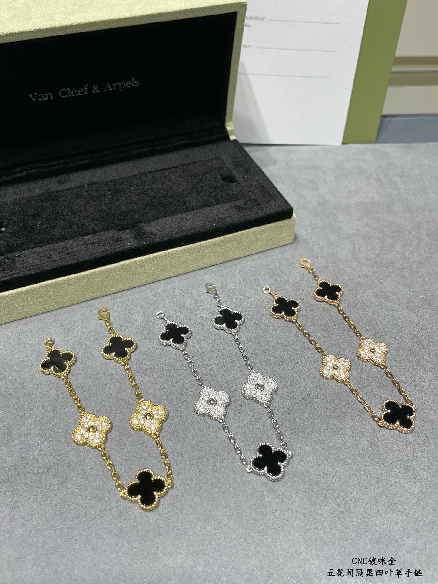 Bagsaaa V*n Cl**f & Arpel Alhambra Necklace Black With D1am0nd, 5 motifs