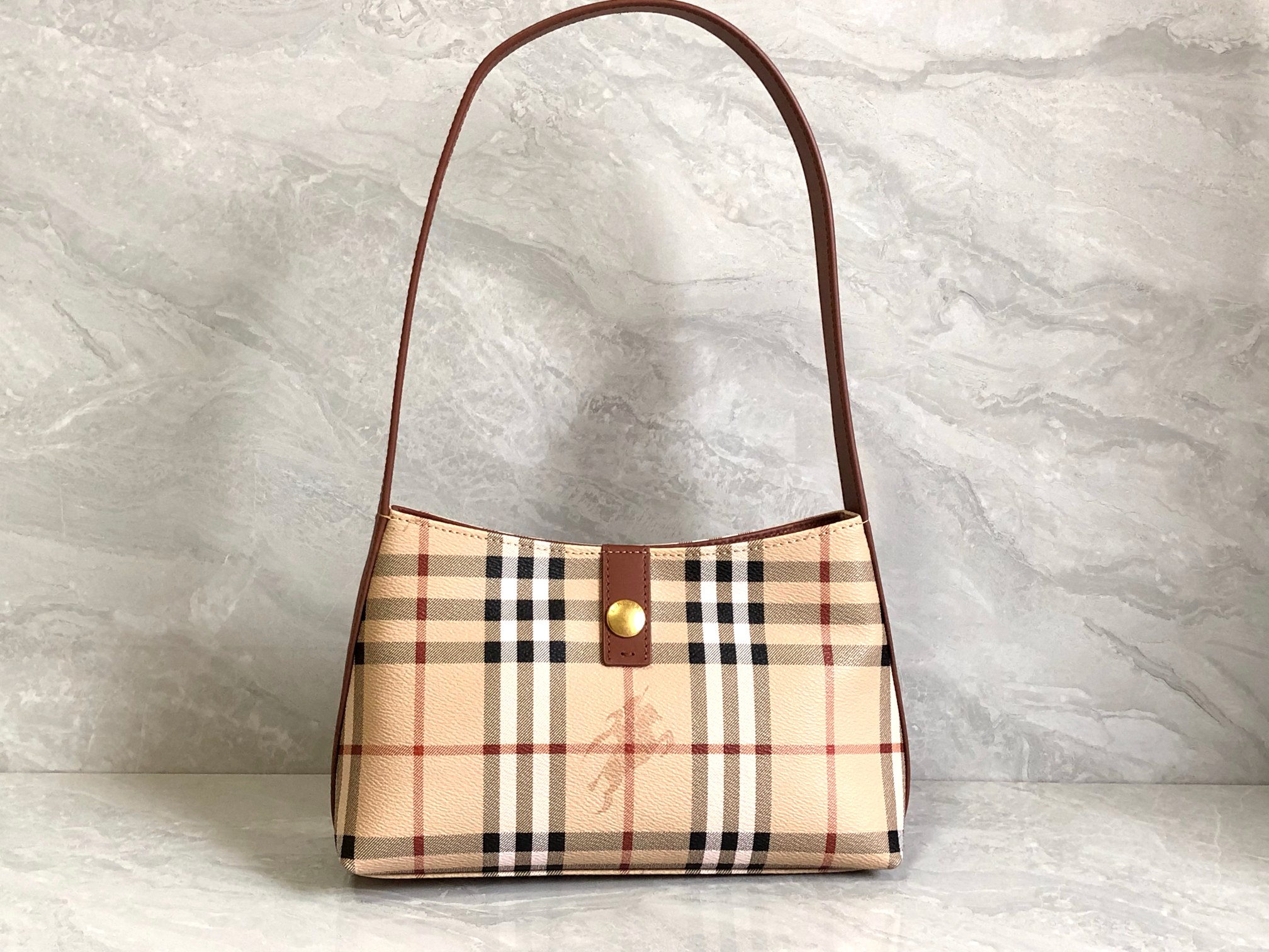 Bagsaaa Bv*b*rry Haymarrket Check Brown Shoulder Bag - 26*7*16cm