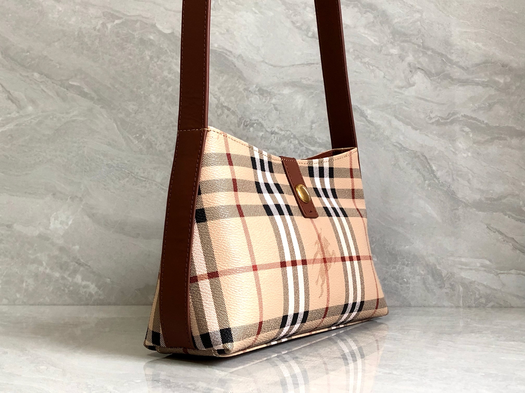Bagsaaa Bv*b*rry Haymarrket Check Brown Shoulder Bag - 26*7*16cm