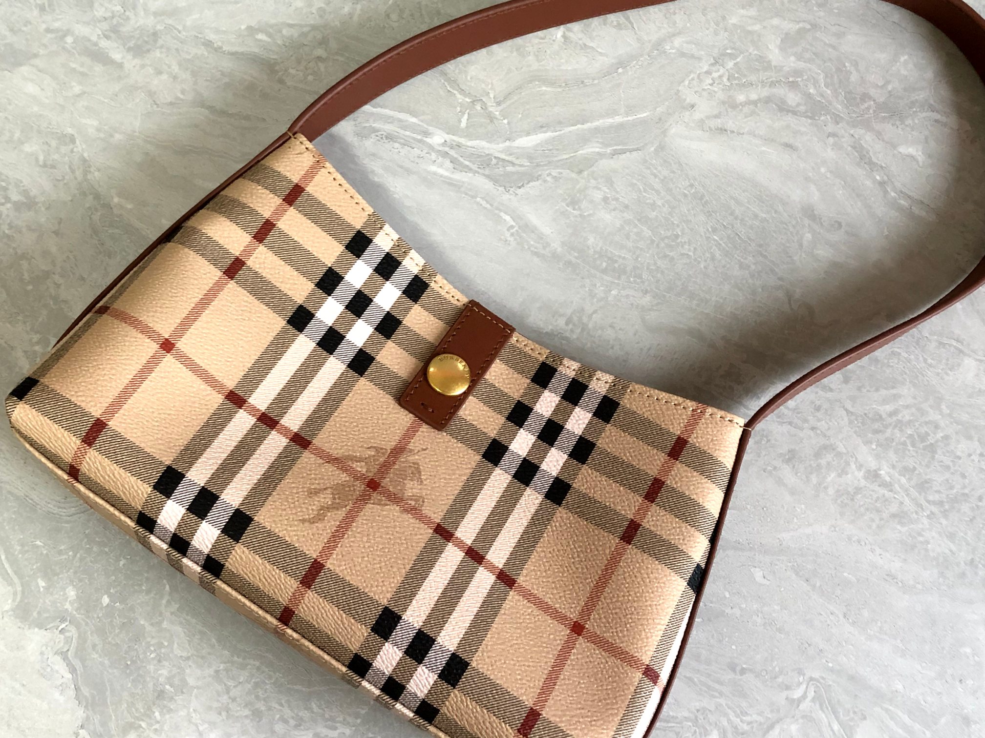 Bagsaaa Bv*b*rry Haymarrket Check Brown Shoulder Bag - 26*7*16cm