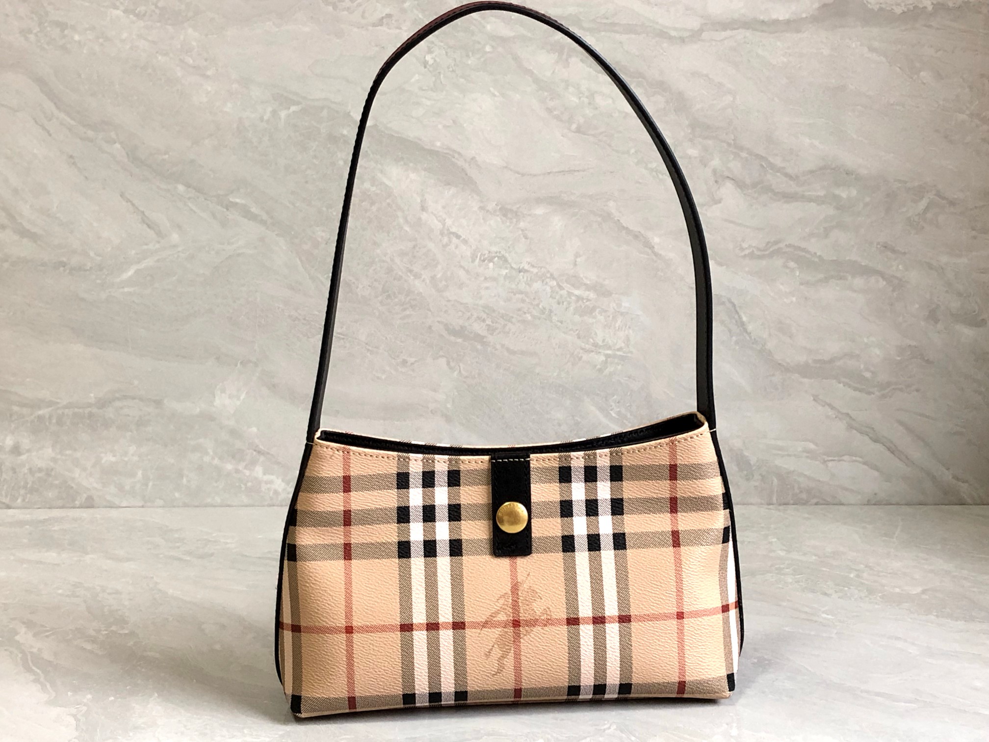 Bagsaaa Bv*b*rry Haymarrket Check Black Shoulder Bag - 26*7*16cm