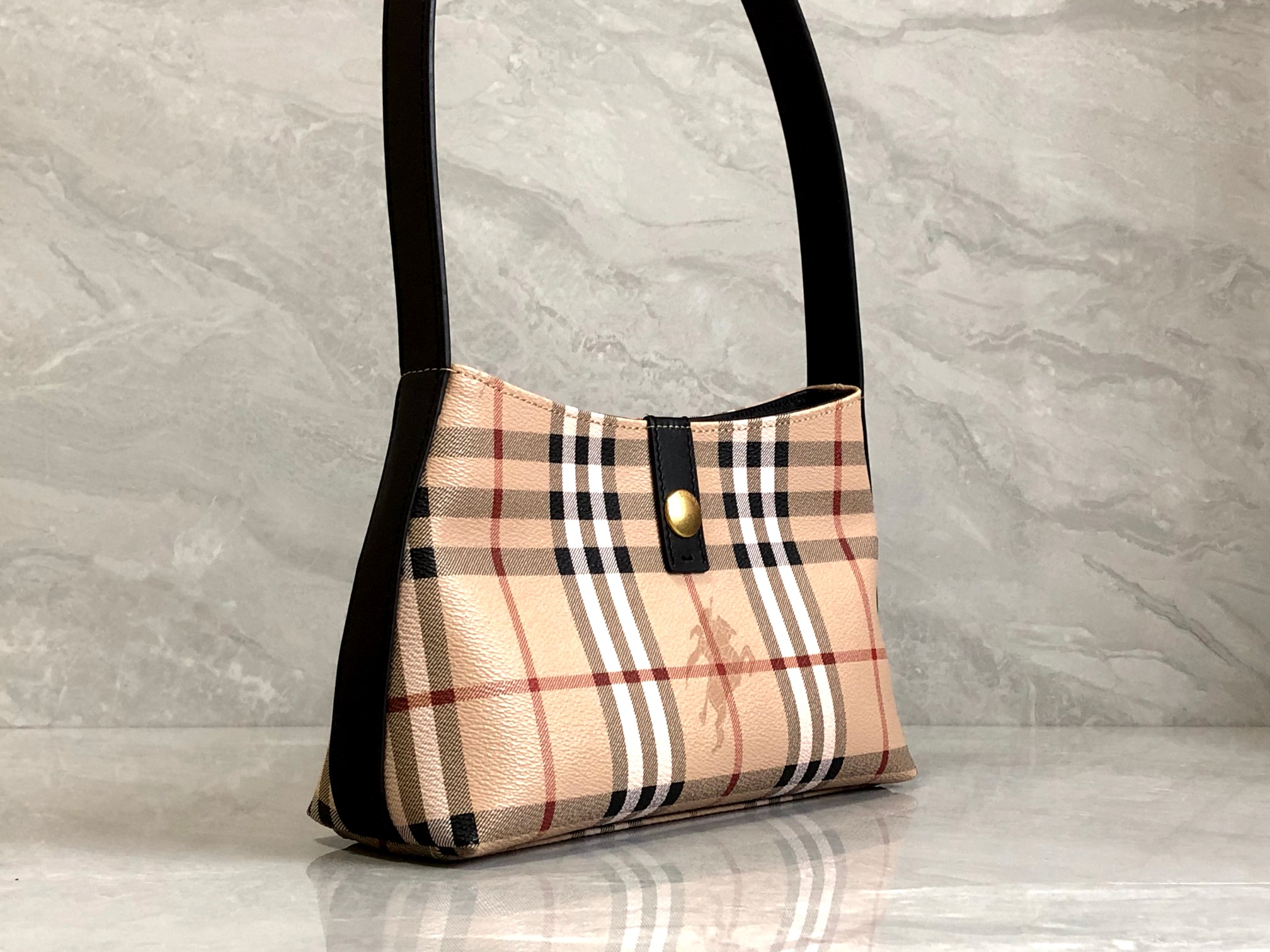 Bagsaaa Bv*b*rry Haymarrket Check Black Shoulder Bag - 26*7*16cm