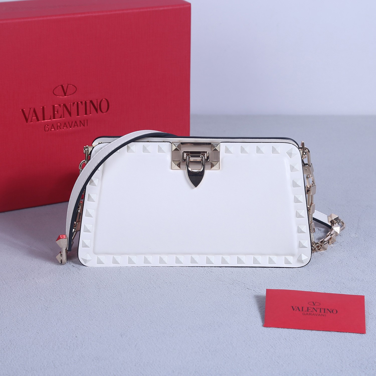 Bagsaaa Va1e*ntin0 Garavani Rockstud bag in calfskin white - 21*12*6cm