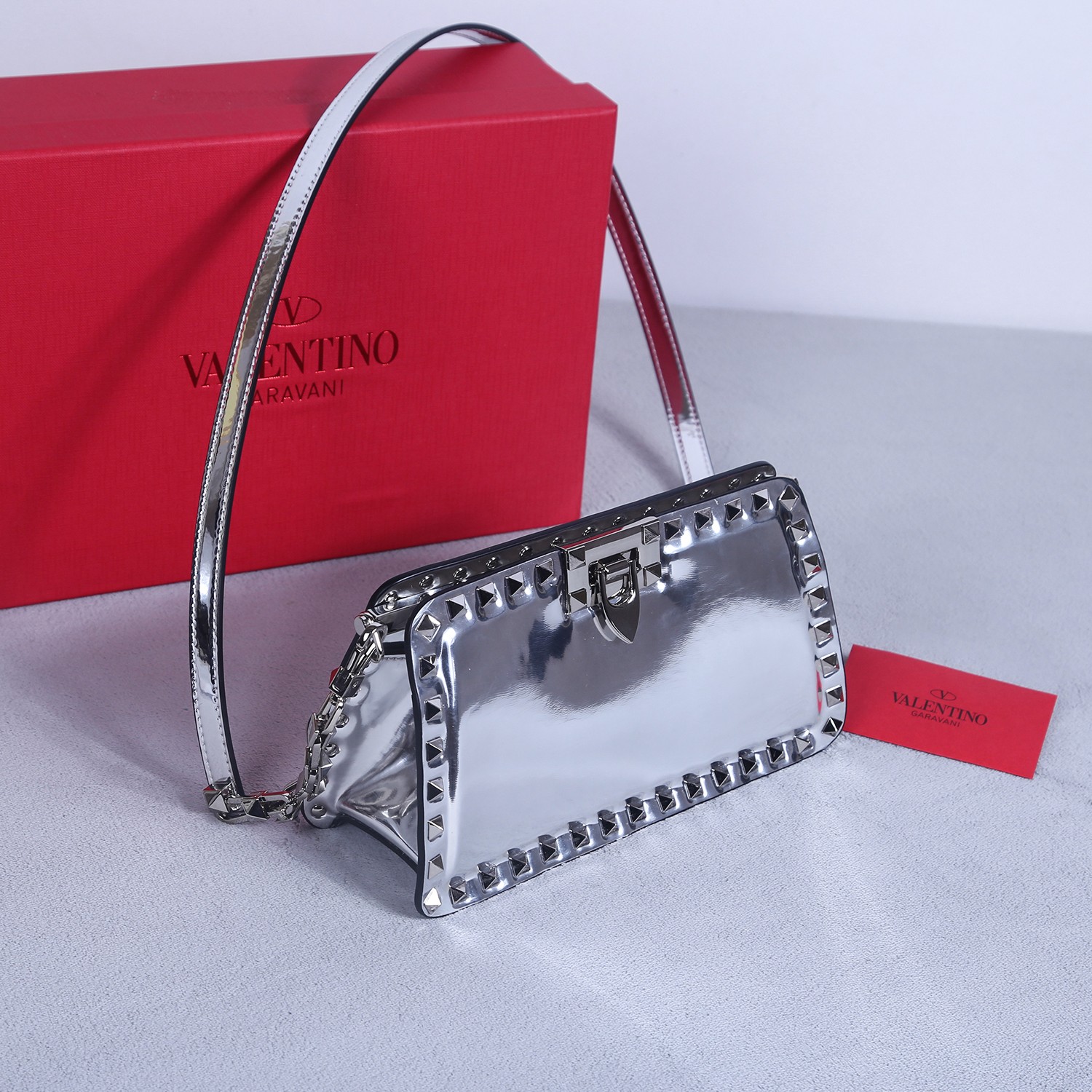 Bagsaaa Va1e*ntin0 Garavani Rockstud bag in calfskin silver - 21*12*6cm