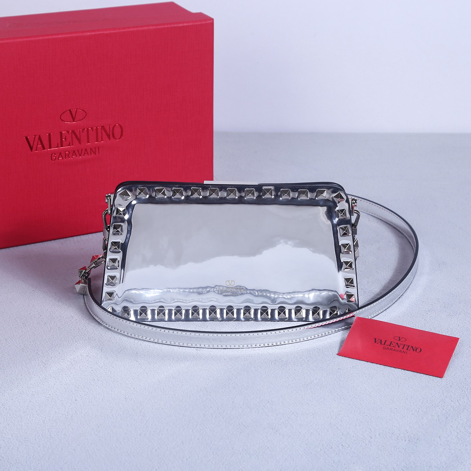 Bagsaaa Va1e*ntin0 Garavani Rockstud bag in calfskin silver - 21*12*6cm