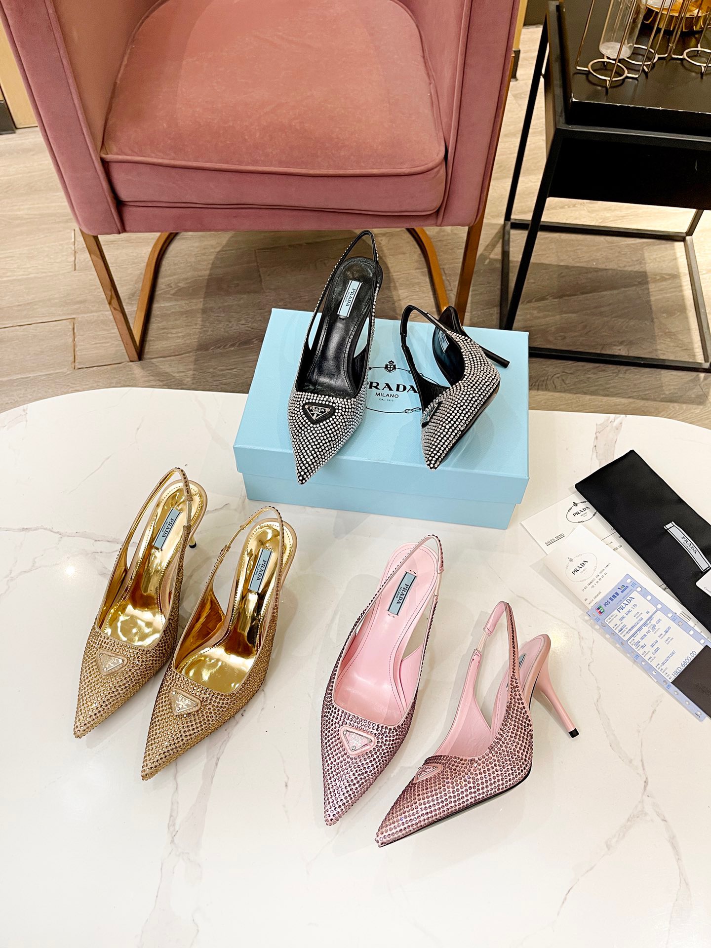 Bagsaaa Pra*a Satin slingbacks with crystals 85mm