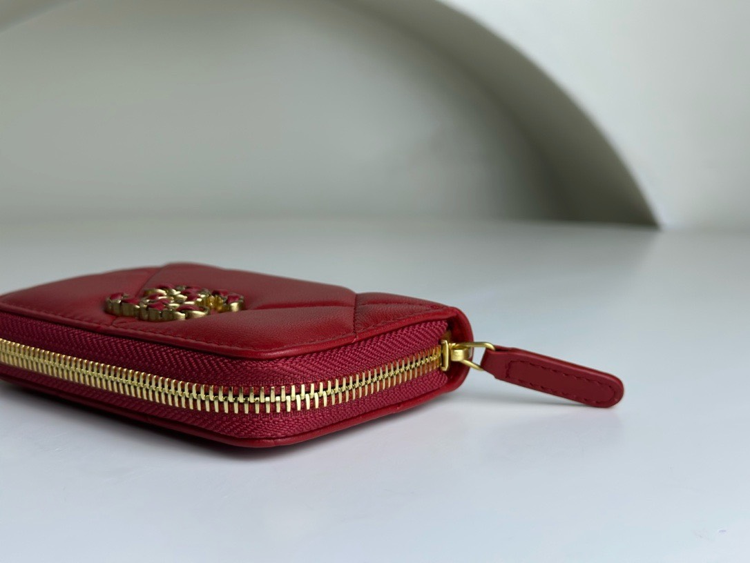 Bagsaaa Chane 19 Coin Purse Red Gold Hardware - 7.5×2×11.cm