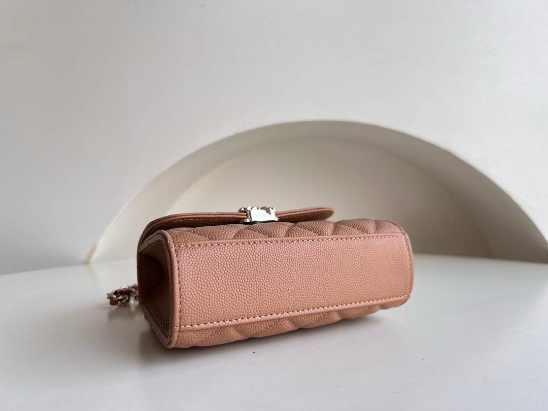 Bagsaaa Ch**el Top Handle Brown Caviar Bag - 14.5x11.5x5.5cm