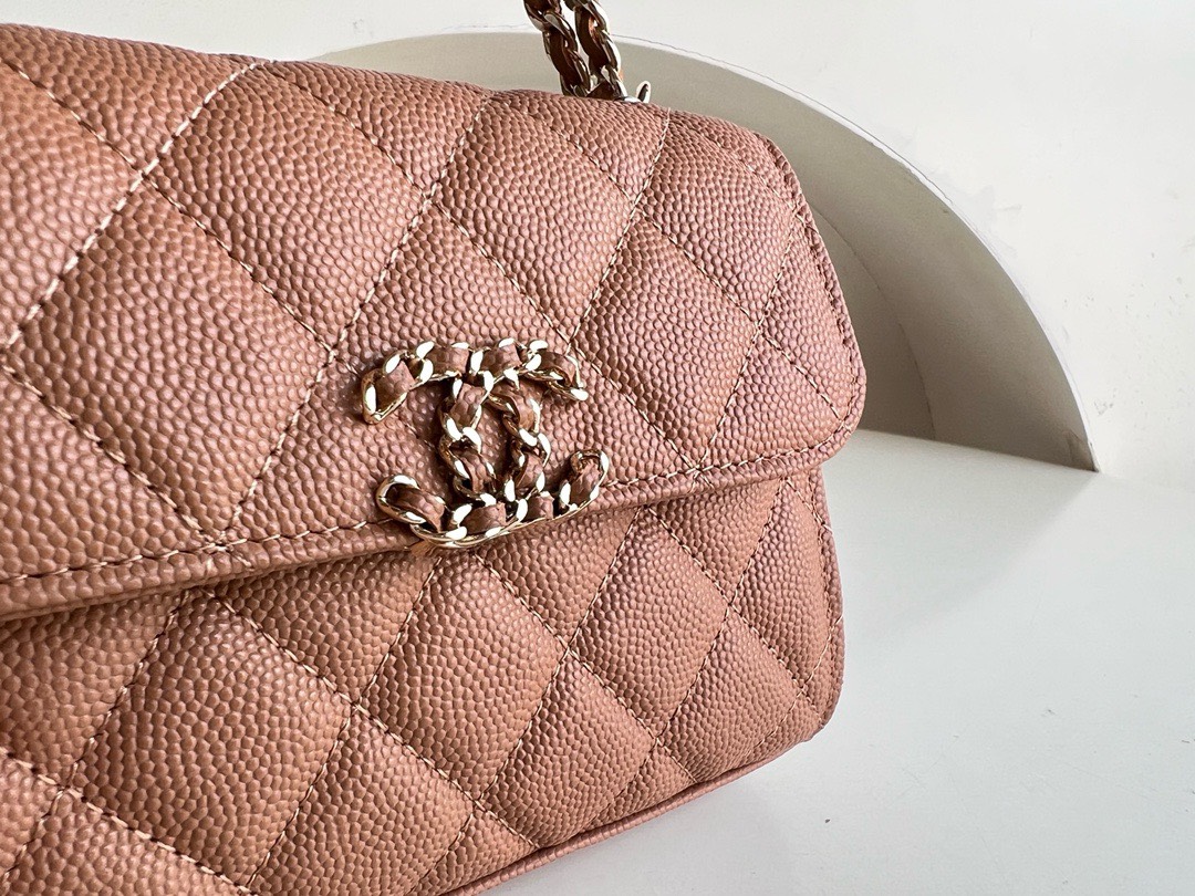 Bagsaaa Ch**el Top Handle Brown Caviar Bag - 14.5x11.5x5.5cm
