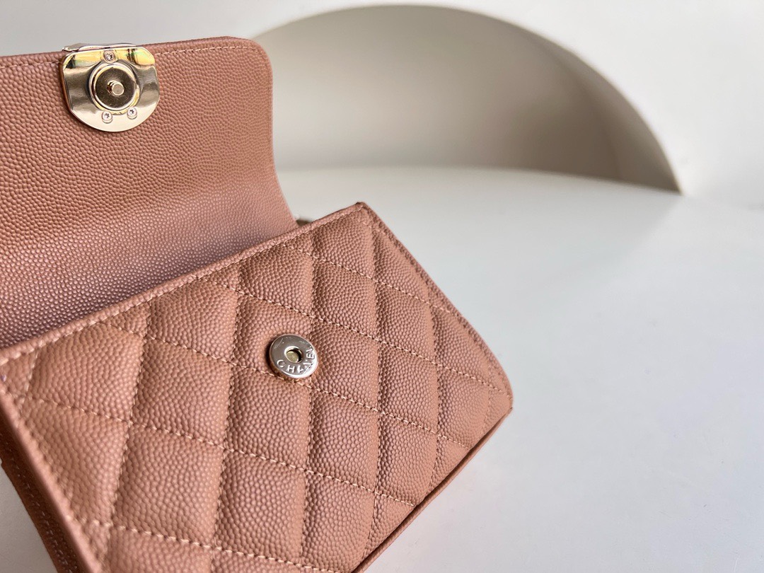 Bagsaaa Ch**el Top Handle Brown Caviar Bag - 14.5x11.5x5.5cm