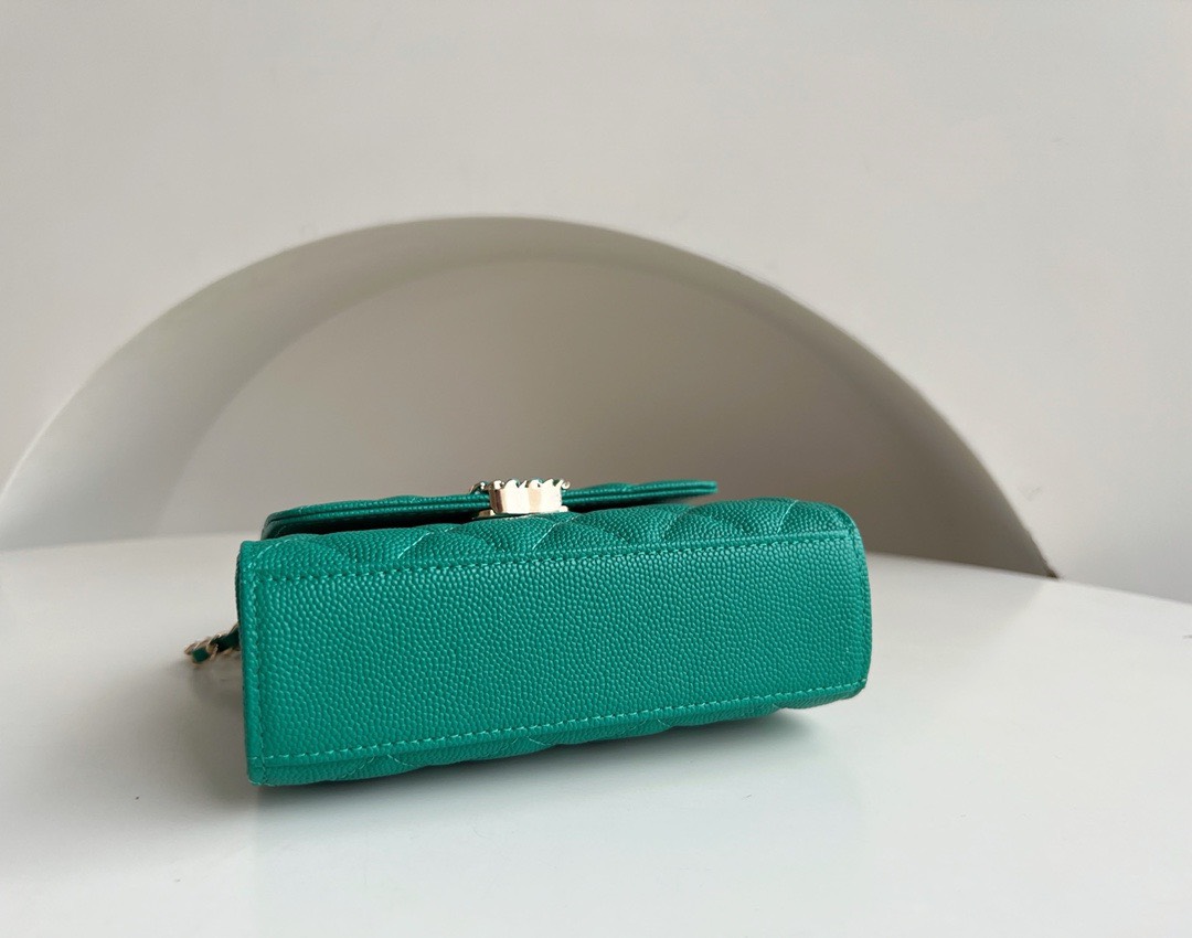 Bagsaaa Ch**el Top Handle Green Caviar Bag - 14.5x11.5x5.5cm