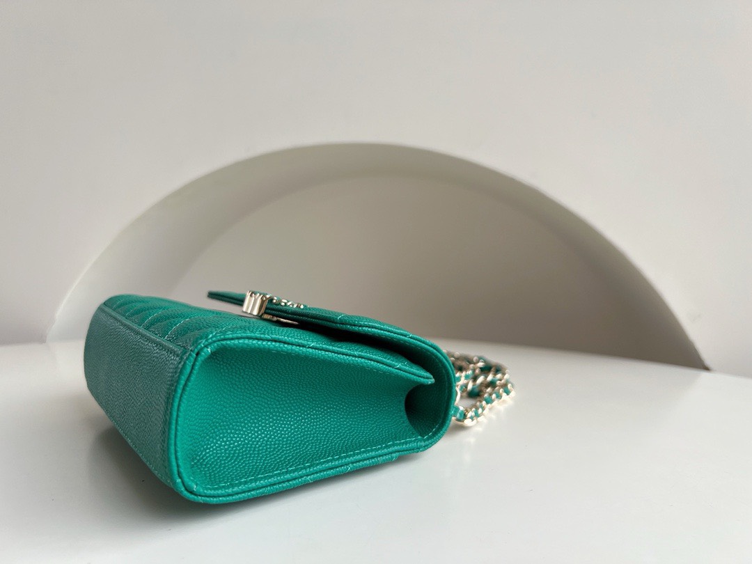Bagsaaa Ch**el Top Handle Green Caviar Bag - 14.5x11.5x5.5cm