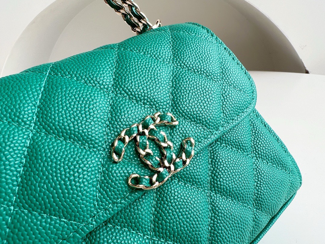 Bagsaaa Ch**el Top Handle Green Caviar Bag - 14.5x11.5x5.5cm