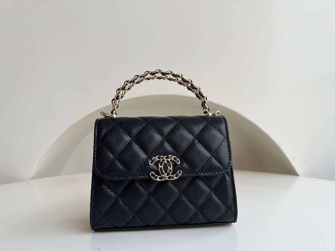 Bagsaaa Ch**el Top Handle Black Caviar Bag - 14.5x11.5x5.5cm