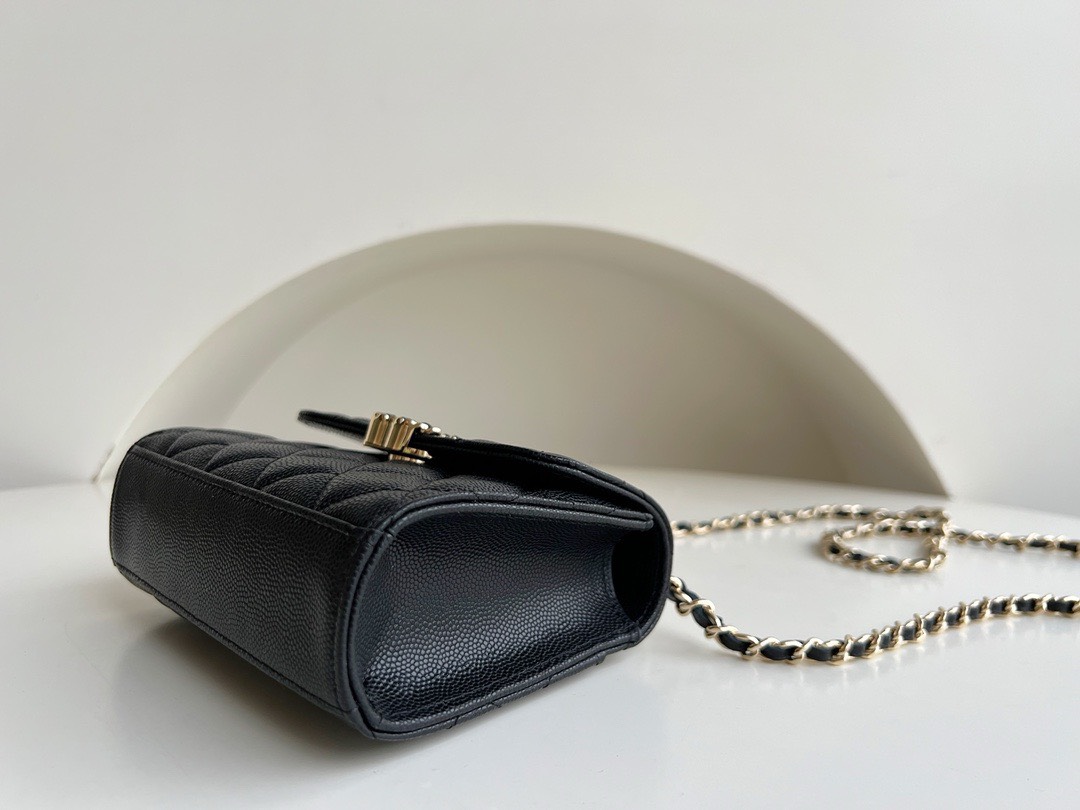 Bagsaaa Ch**el Top Handle Black Caviar Bag - 14.5x11.5x5.5cm