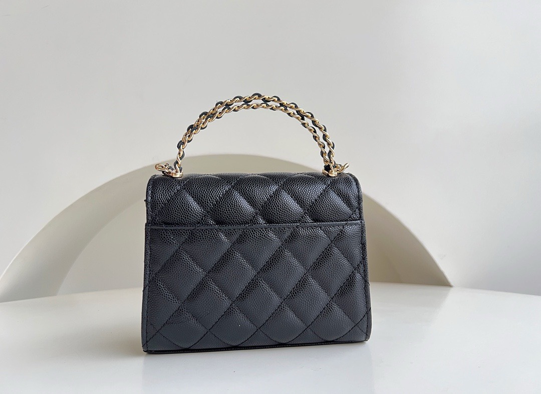 Bagsaaa Ch**el Top Handle Black Caviar Bag - 14.5x11.5x5.5cm