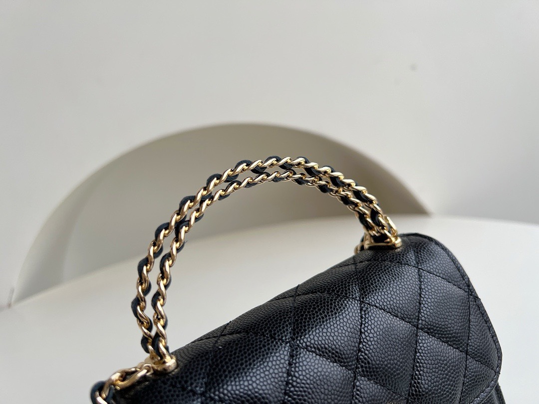 Bagsaaa Ch**el Top Handle Black Caviar Bag - 14.5x11.5x5.5cm