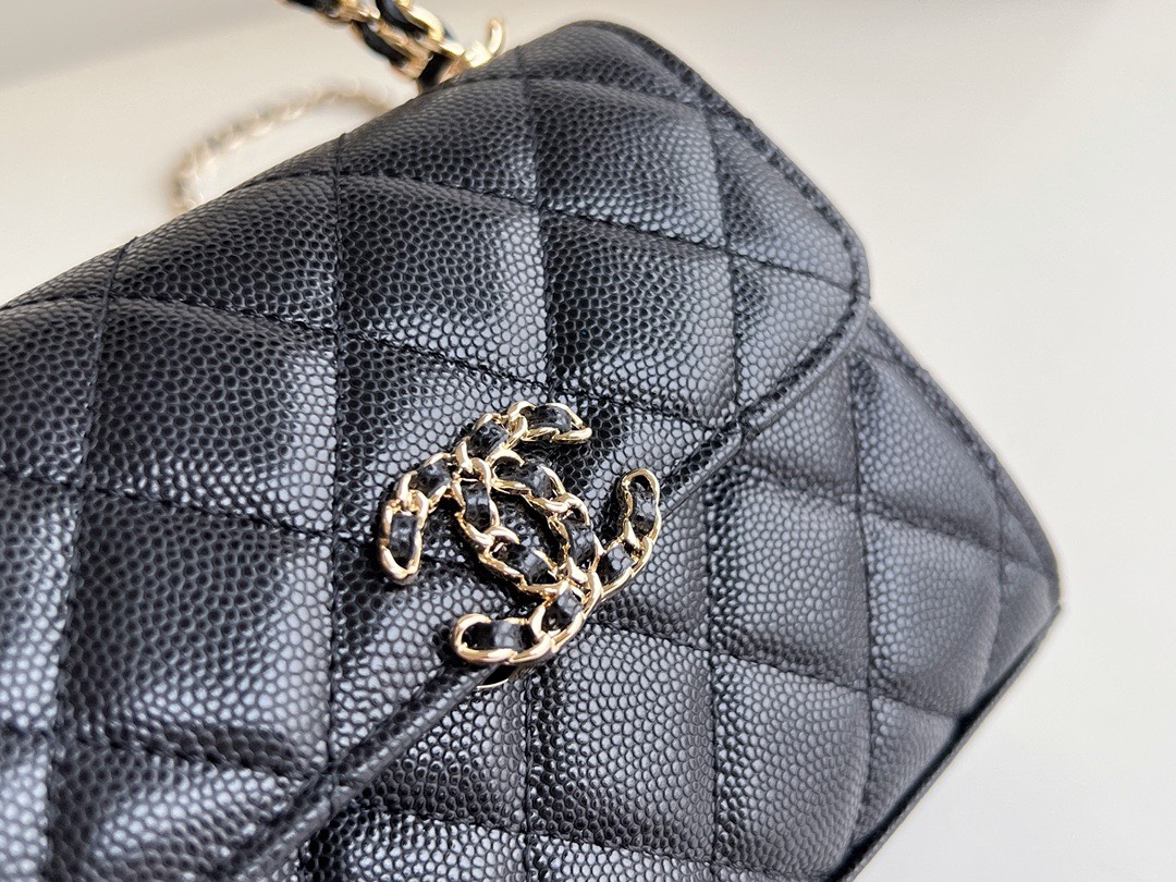 Bagsaaa Ch**el Top Handle Black Caviar Bag - 14.5x11.5x5.5cm