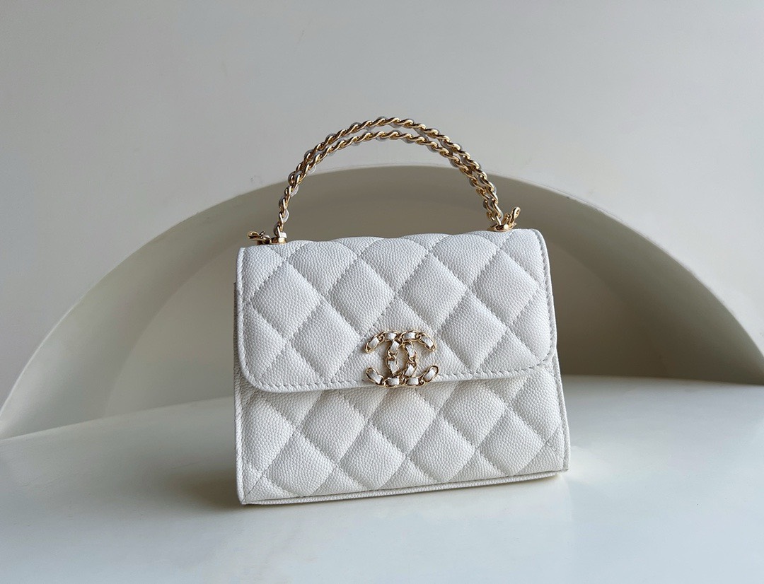 Bagsaaa Ch**el Top Handle White Caviar Bag - 14.5x11.5x5.5cm