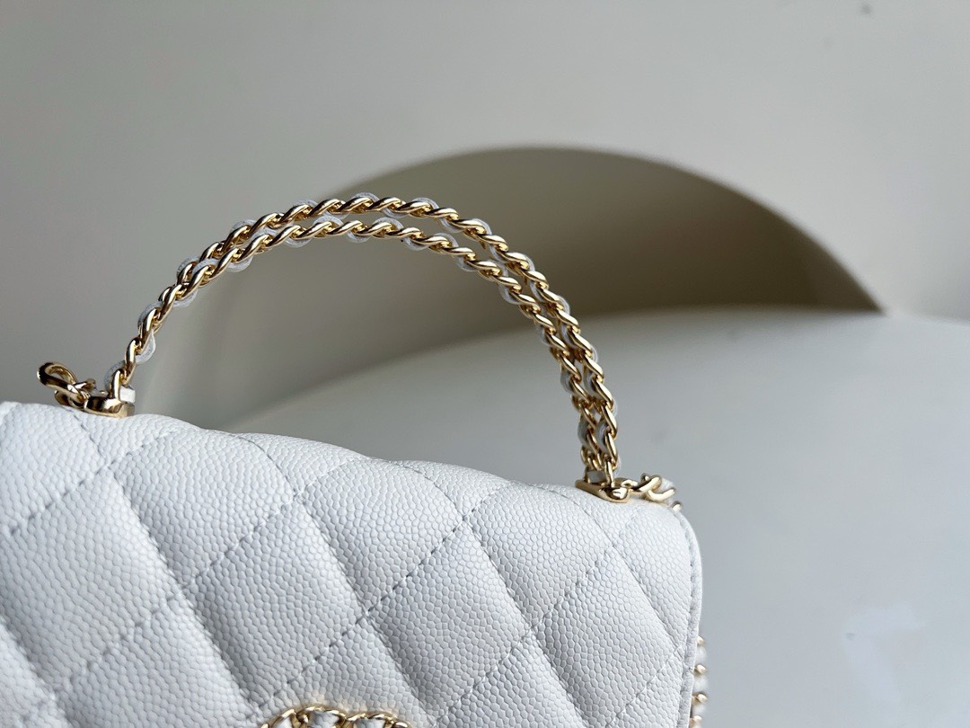 Bagsaaa Ch**el Top Handle White Caviar Bag - 14.5x11.5x5.5cm