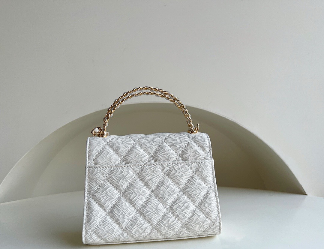 Bagsaaa Ch**el Top Handle White Caviar Bag - 14.5x11.5x5.5cm