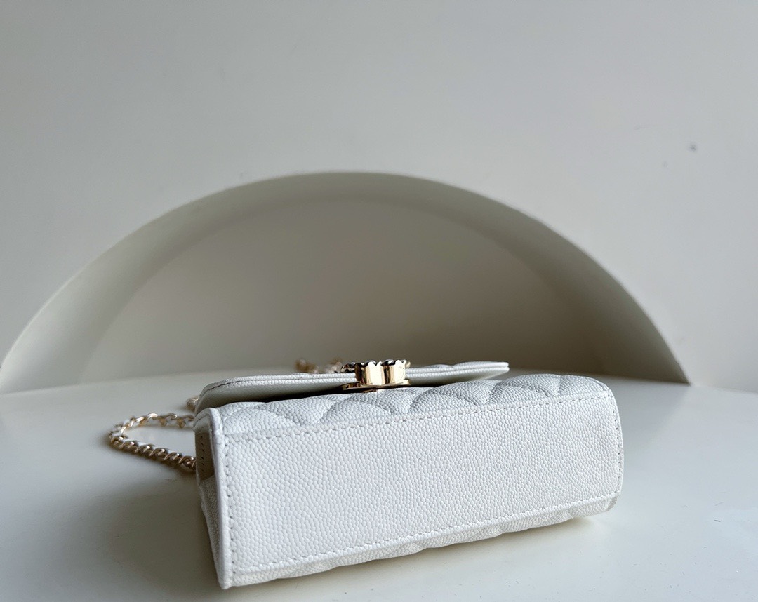Bagsaaa Ch**el Top Handle White Caviar Bag - 14.5x11.5x5.5cm