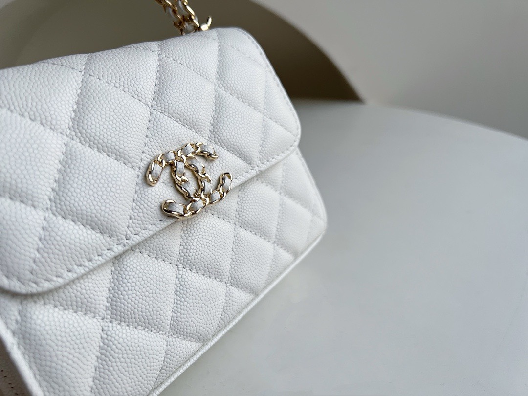 Bagsaaa Ch**el Top Handle White Caviar Bag - 14.5x11.5x5.5cm
