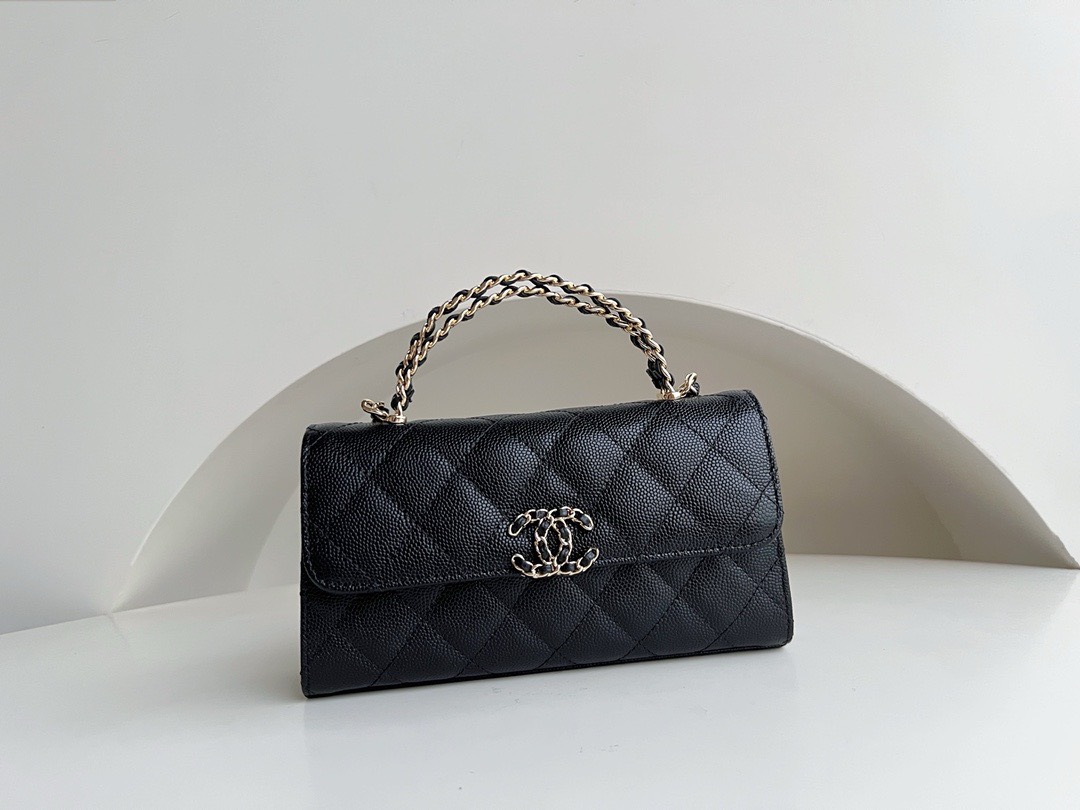 Bagsaaa Ch**el Top Handle Black Caviar Bag - 18x10x4.5cm