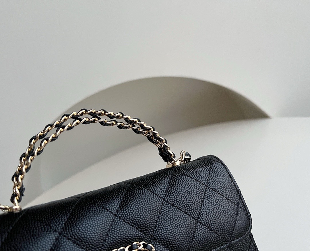 Bagsaaa Ch**el Top Handle Black Caviar Bag - 18x10x4.5cm