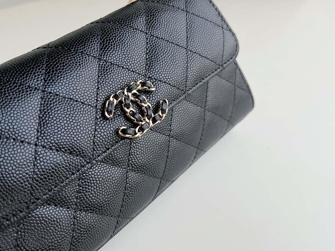 Bagsaaa Ch**el Top Handle Black Caviar Bag - 18x10x4.5cm