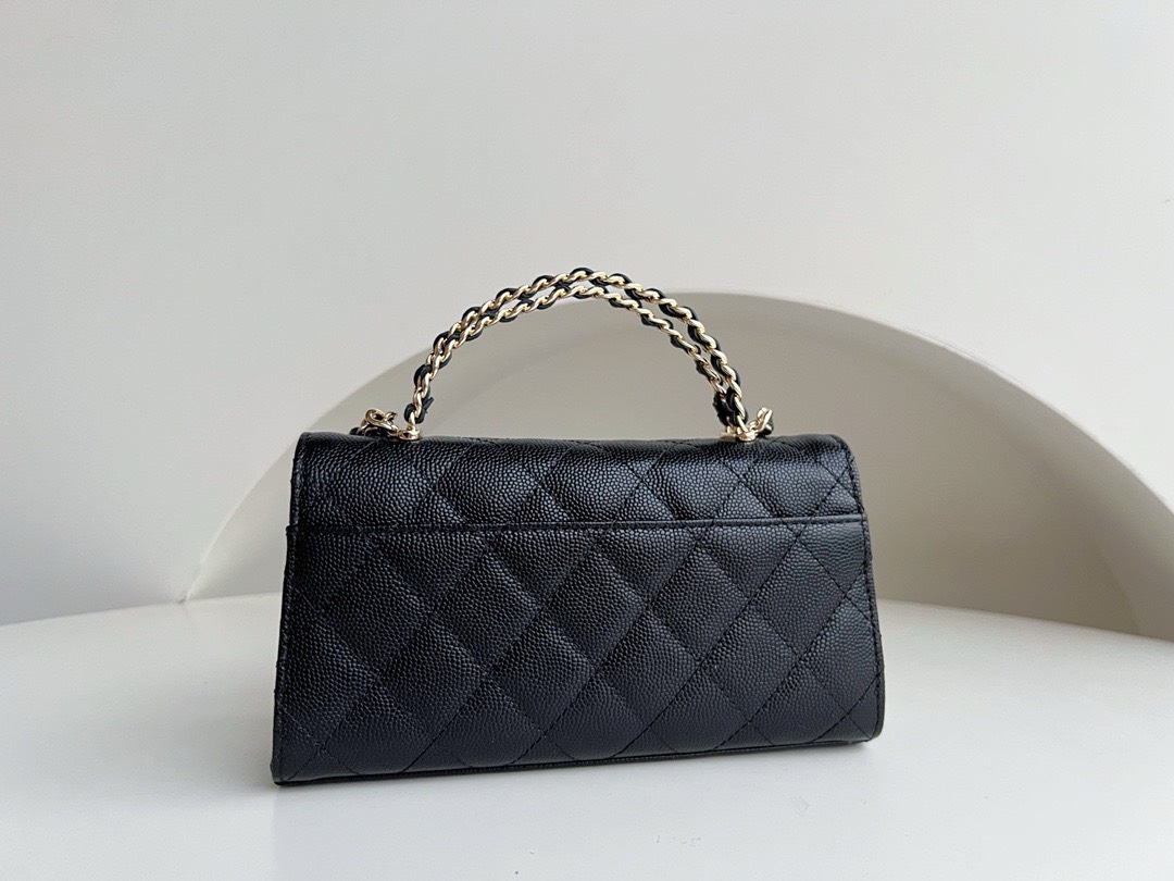 Bagsaaa Ch**el Top Handle Black Caviar Bag - 18x10x4.5cm