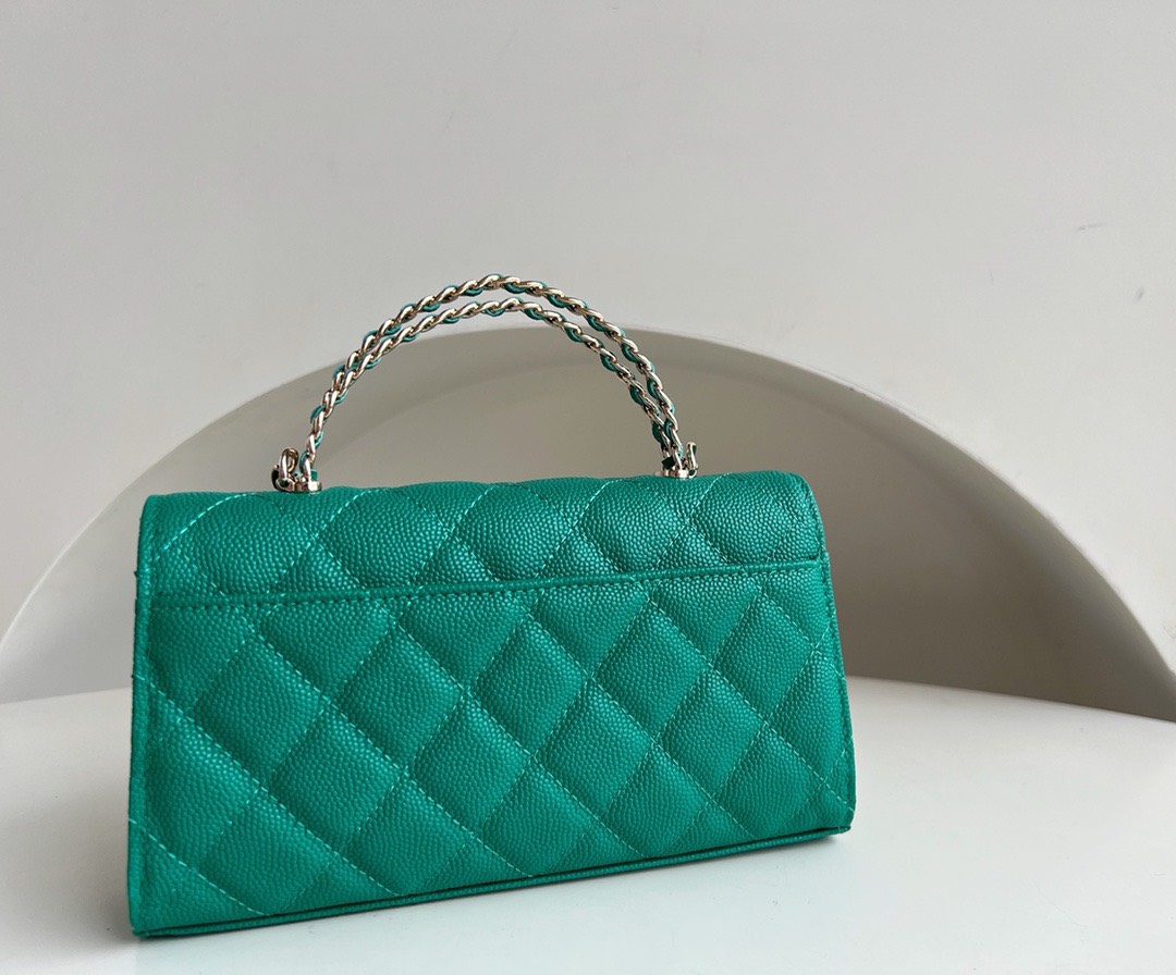 Bagsaaa Ch**el Top Handle Green Caviar Bag - 18x10x4.5cm